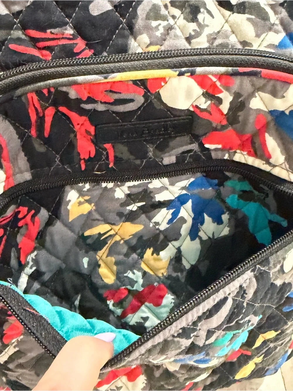 Vera Bradley Backpack Splash Floral Black Quilted with Red, Blue & Yellow